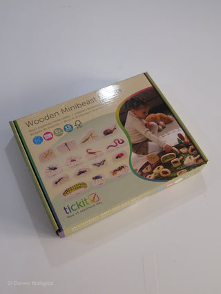 Box of wooden minibeast set by tickit on a white background